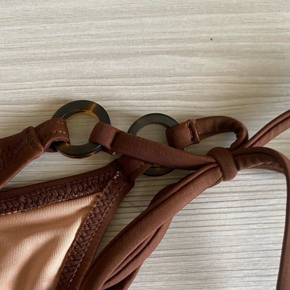 J. Crew NWT Women’s ORing Curved Waist Cheeky String Bikini Bottom Size 2X Brown - Picture 4 of 9
